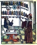 Bild: Historische Apotheke 1505 mit Arzt und Apotheker